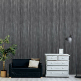 M23055 Zambaiti Industrial charcoal gray black plain stria lines textured Wallpaper