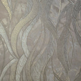 M25029 Gray Taupe tan metallic textured wave lines faux fabric Wallpaper