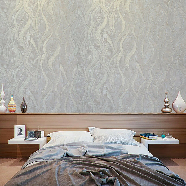 M25035 Off white textured wave lines faux fabric Modern Wallpaper