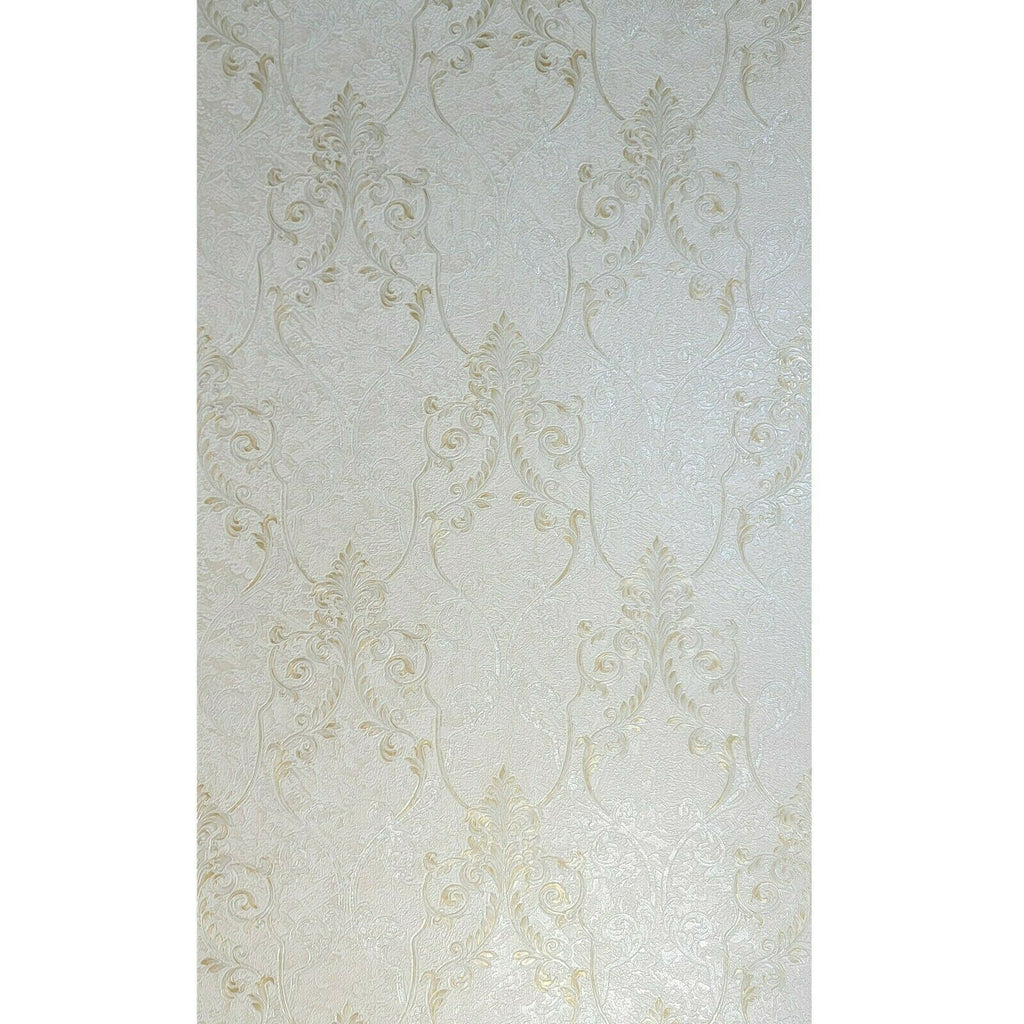 M5605 Murella Ivory off white gold metallic Victorian damask Wallpaper ...