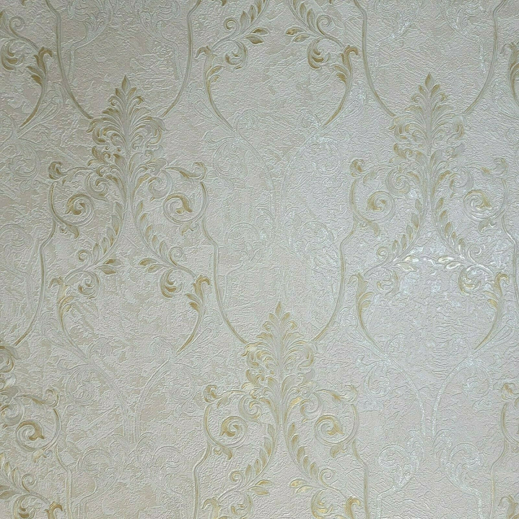 M5605 Murella Ivory off white gold metallic Victorian damask Wallpaper ...