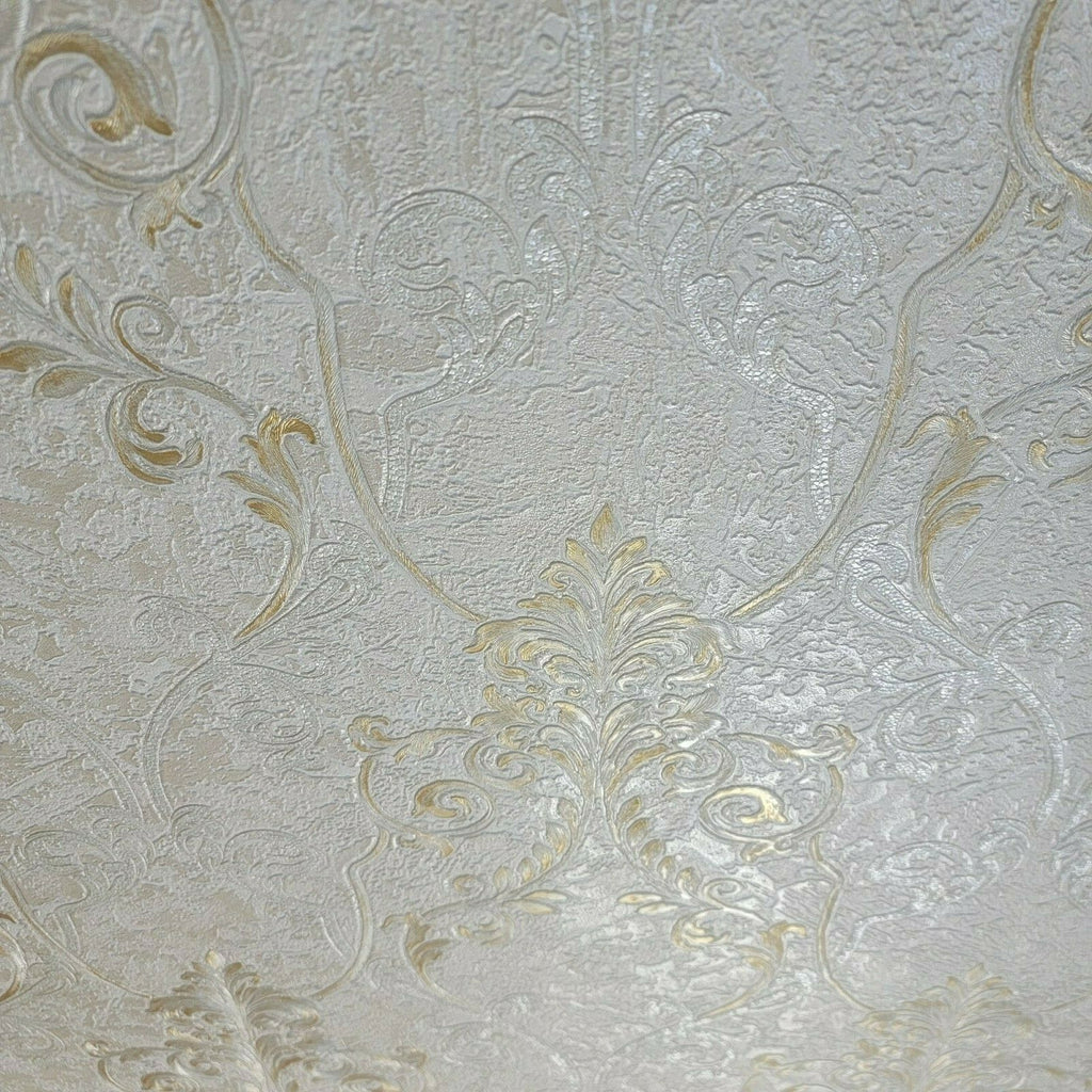 M5605 Murella Ivory off white gold metallic Victorian damask Wallpaper ...