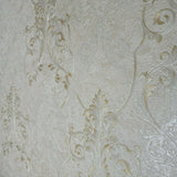 M5605 Murella Ivory off white gold metallic Victorian damask Wallpaper