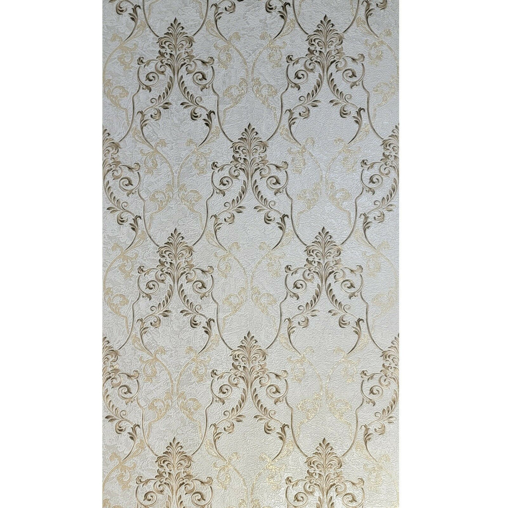 M5609 Murella Grayish off white bronze gold Victorian damask Wallpaper ...