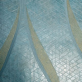 M50010 Modern Blue yellow brass metallic tiles wavy lines textured waves Wallpaper roll