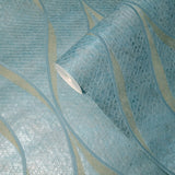 M50010 Modern Blue yellow brass metallic tiles wavy lines textured waves Wallpaper roll