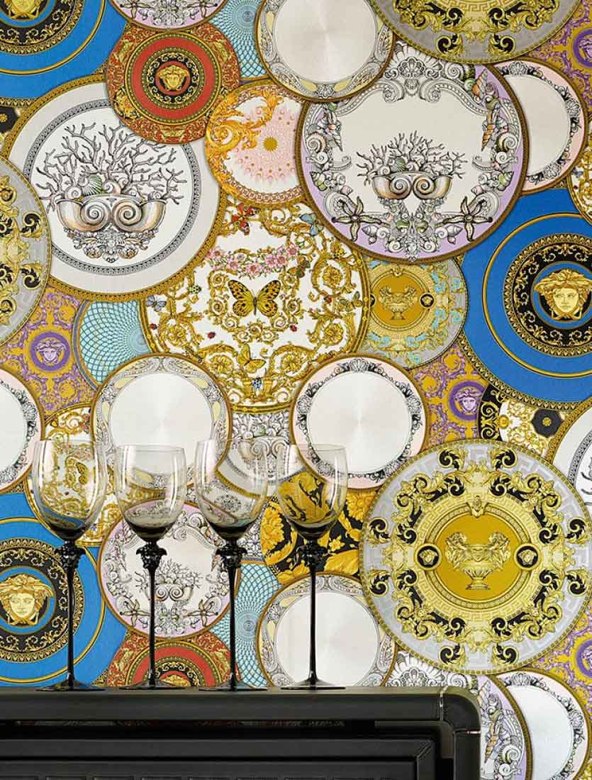 34901-1 Decorative Medusa Plates Textured Versace Wallpaper