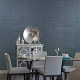 121062 Plain Dark Blue Gold Metallic plain faux silk fabric textured modern wallpaper