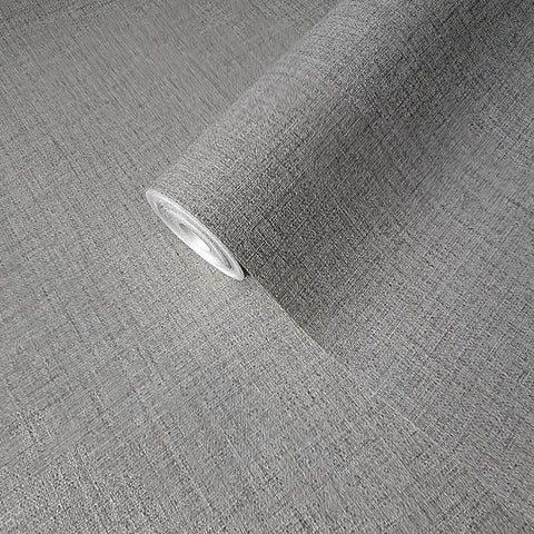 WM38528601 Plain matt gray Faux woven barn fabric textured vinyl contemporary wallpaper