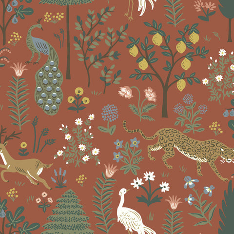 RP7301 Rifle Paper Co. Second Edition Brown Wallpaper MENAGERIE