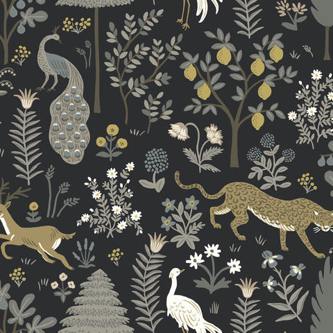 RP7302 Rifle Paper Co. Second Edition Black Wallpaper MENAGERIE