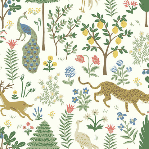 RP7305 Rifle Paper Co. Second Edition White Brown Wallpaper MENAGERIE