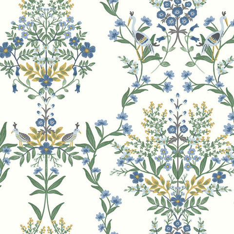 RP7330 Embossed Floral White Blue Wallpaper LUXEMBOURG