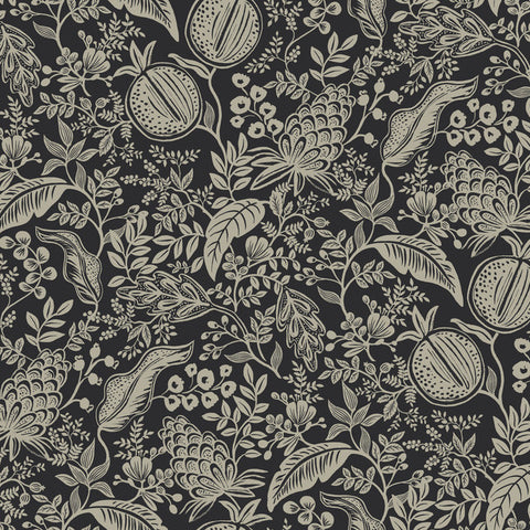 RP7389 Floral Black Wallpaper Textured POMEGRANATE