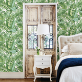 2744-24136 Brewster Palm leaves Banana Leaf White Green Tropical Wallpaper - wallcoveringsmart