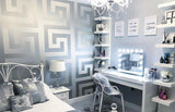 93523-5 Greek Key Gray Silver Metallic Shiny Wallpaper - wallcoveringsmart