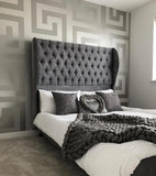 93523-5 Greek Key Gray Silver Metallic Shiny Wallpaper - wallcoveringsmart
