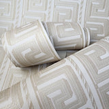 M5277B, M5277 Striped greek key Beige Tan faux fabric textured Wallpaper CAN BE USED AS BORDER