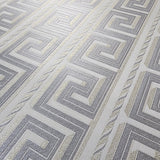 M5275, M5275B Striped greek key Beige gray gold textured Wallpaper CAN BE USED AS BORDER