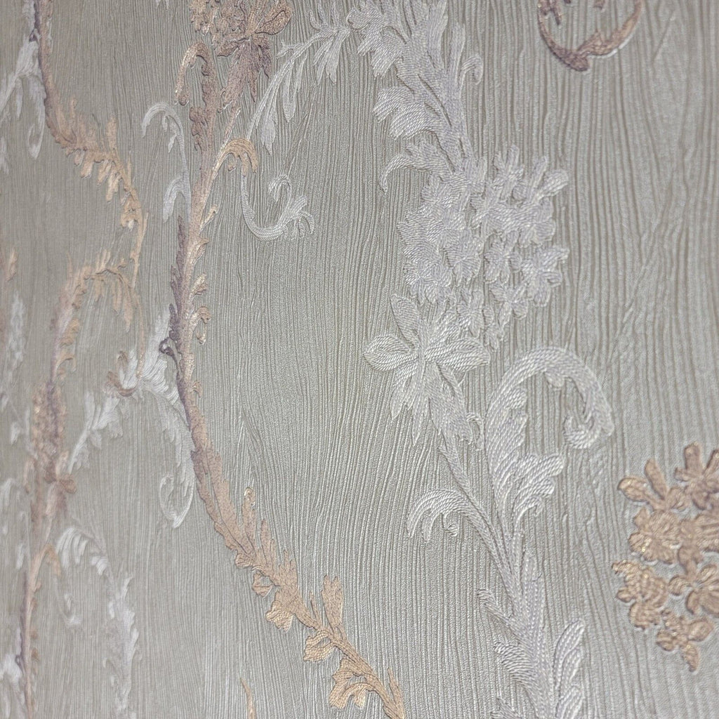 Z5525 Taupe cream floral damask faux plaster wave lines textured wallp ...