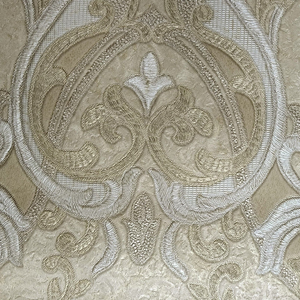 M25012 Victorian Sand tan cream gold metallic gray ogee damask texture ...