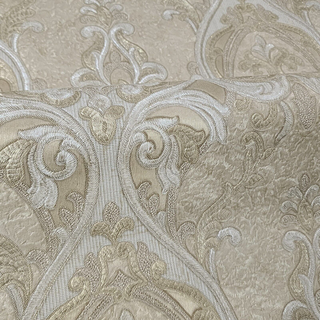 M25012 Victorian Sand tan cream gold metallic gray ogee damask texture ...