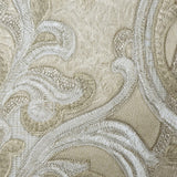 M25012 Victorian Sand tan cream gold metallic gray ogee damask textured Wallpaper rolls