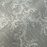 M50034 Victorian Taupe brown brass gold metallic damask faux fabric textured Wallpaper