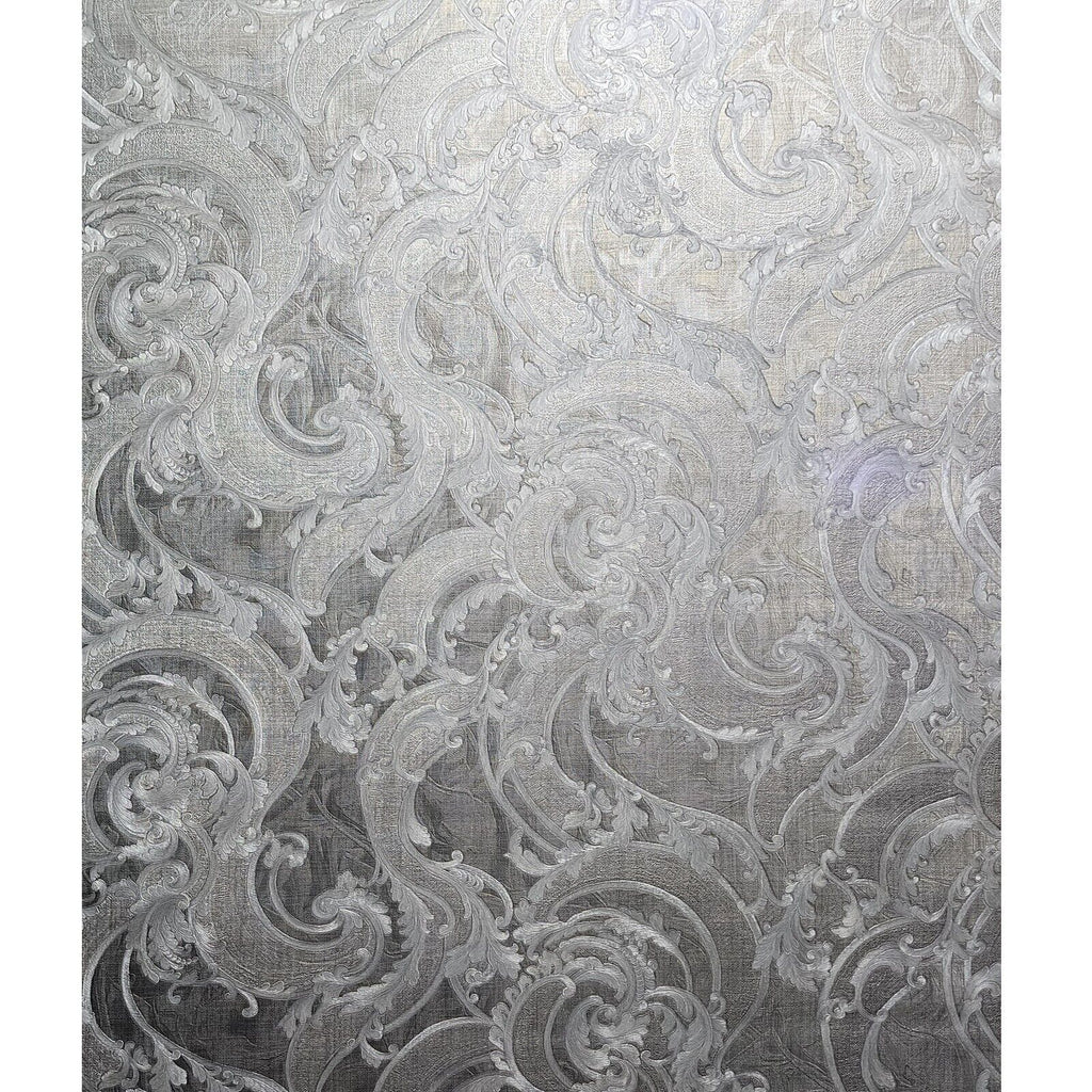 M53014 Victorian Wavy Damask gray silver gold metallic textured faux f ...