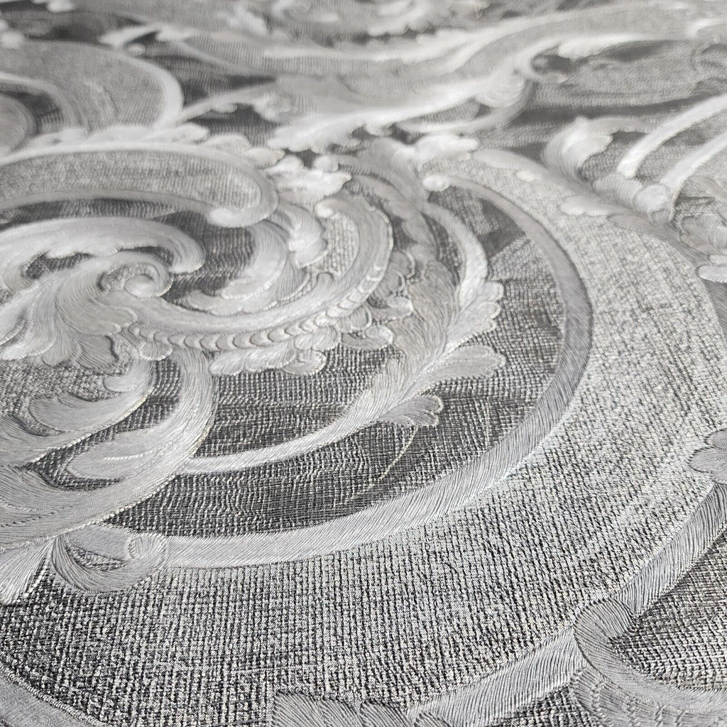 M53014 Victorian Wavy Damask gray silver gold metallic textured faux f ...