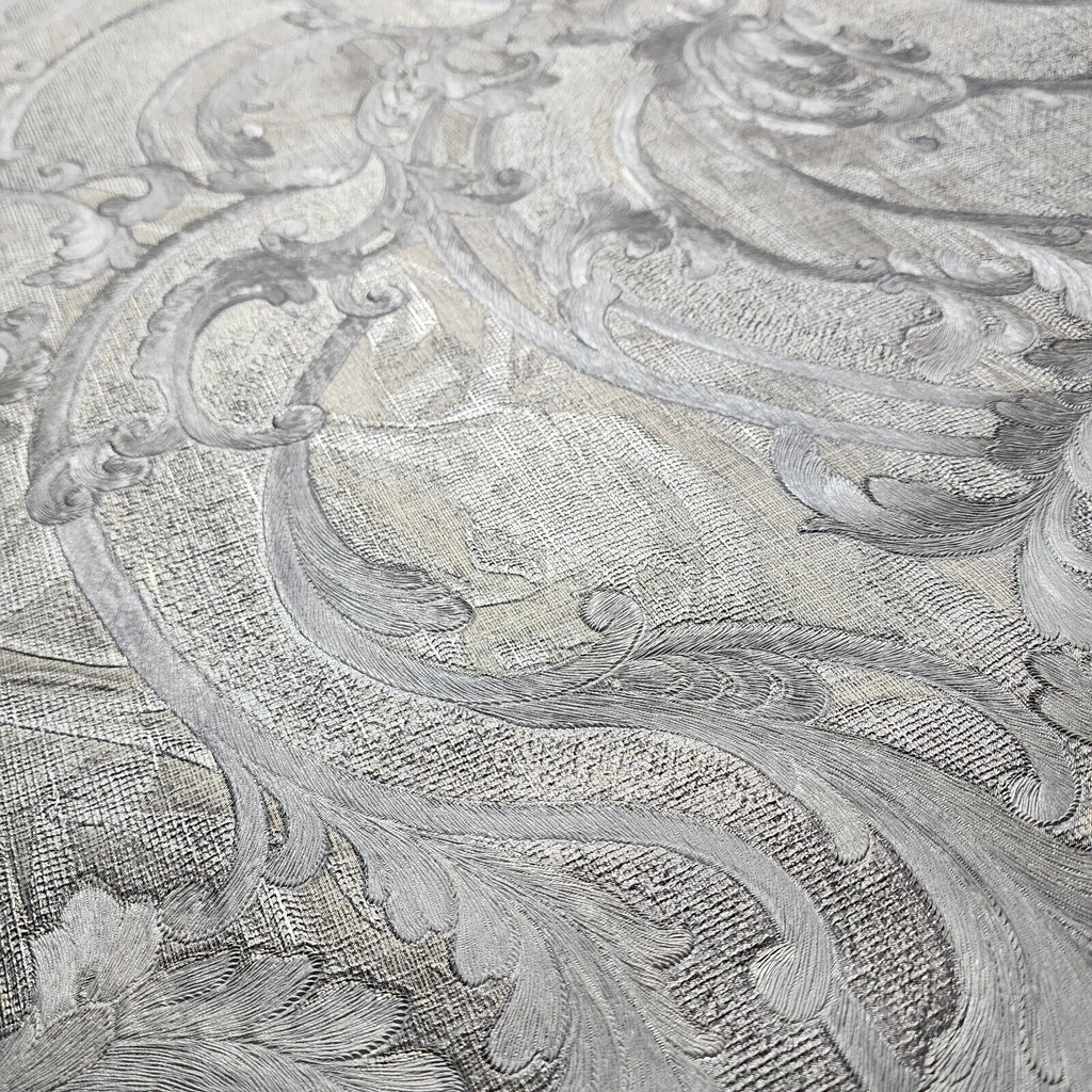 M53014 Victorian Wavy Damask gray silver gold metallic textured faux f ...