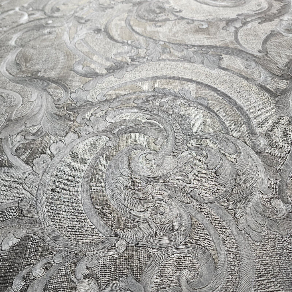 M53014 Victorian Wavy Damask gray silver gold metallic textured faux f ...
