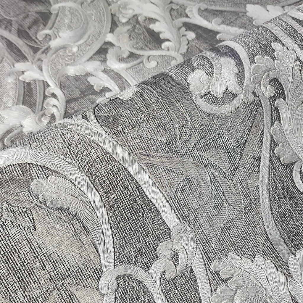 M53014 Victorian Wavy Damask gray silver gold metallic textured faux f ...
