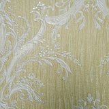 M50027 Victorian Wallpaper Yellow ivory gold metallic damask faux fabric textured rolls