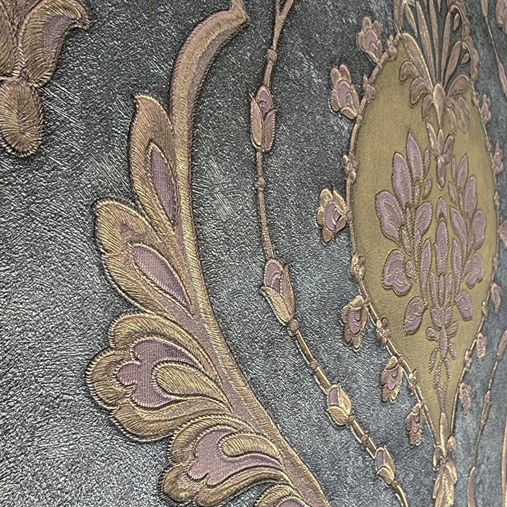 Z47029 Victorian dark gray brass purple gold metallic ogee damask text ...