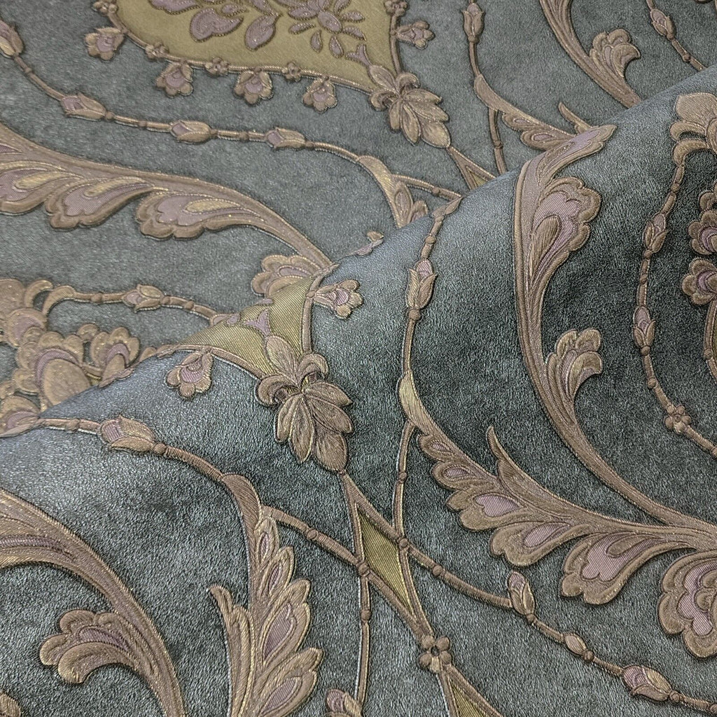 Z47029 Victorian dark gray brass purple gold metallic ogee damask text ...