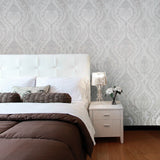 Z47035 Victorian white floral ogee damask textured Wallpaper Embossed wallcoverings 3D