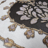 Z47033 Vinyl Victorian white purple gray gold metallic ogee damask textured Wallpaper