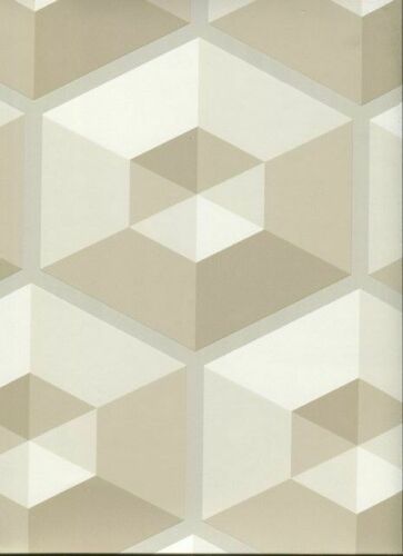 WM3050601 3D illusion tan beige off white geometric hexagon Wallpaper –  wallcoveringsmart