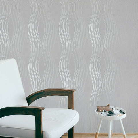 WM4256701 Geometric wave lines gray off white silver Wallpaper