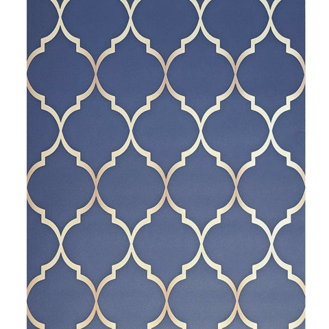 WM70164701 Geometric Fretwork Navy Blue beige metallic ombre Wallpaper