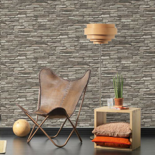 WM95833101 Grayish brown Textured faux flat Stone Wallpaper  