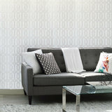 WMBA22001101 White silver gold geometric faux fabric trellis Wallpaper