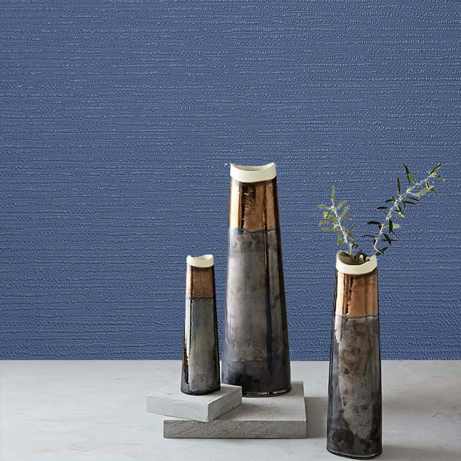 WMBA22003801 Navy blue plain faux fabric textured Wallpaper  