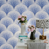 WMBA22004601 Gloss White blue faux Fish Scale mosaic tiles Wallpaper