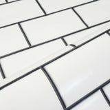 WMBA22010101 Black & white gloss faux subway tile textured 3D Wallpaper 
