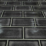 WMBA22010801 Charcoal black & white gloss faux subway tile Wallpaper