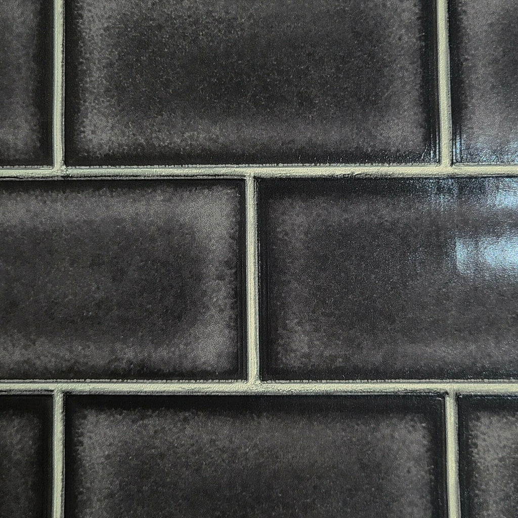 WMBA22010801 Charcoal black & white gloss faux subway tile Wallpaper