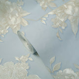 WMBL1005201 Floral Pastel blue beige cream Gold flowers Wallpaper