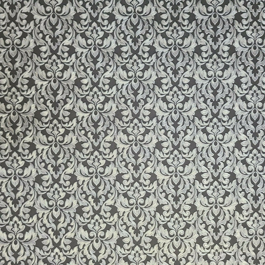 WMBL1010501 Victorian charcoal matt black silver damask Wallpaper
